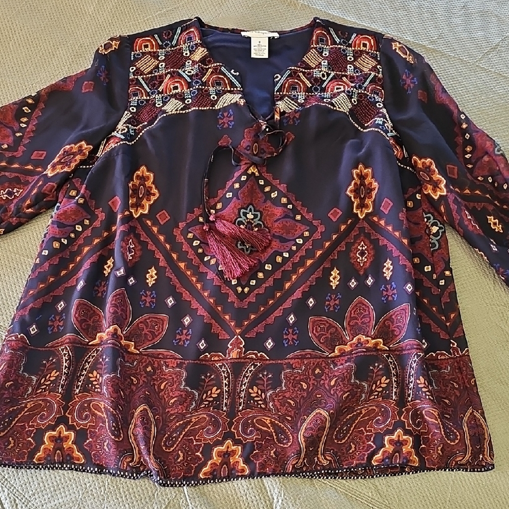 Peck & Peck Red and Black Graphic Blouse